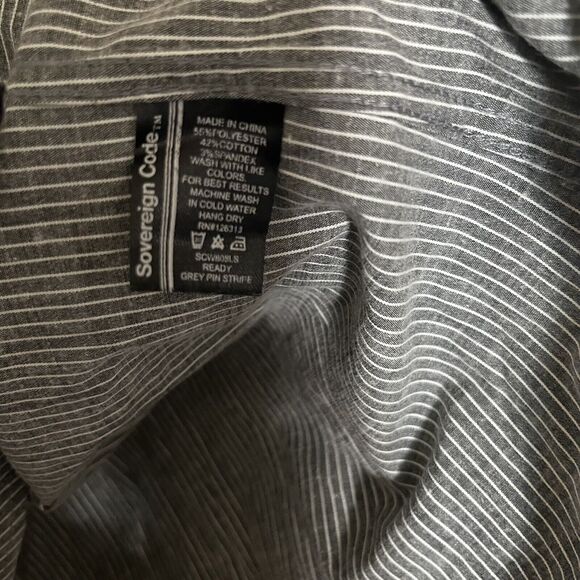 Sovereign Code Shirt Mens M Military Grey Pinstripe Button Up Collar Long Sleeve - Picture 6 of 8